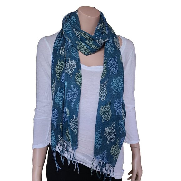 ROCKFLOWERPAPER Blue Leaf Print Scarf - Picture 1 of 5